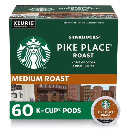 K-Cup Coffee Pods, Medium Roast Hot or Iced Coffee, Pike Place Roast, 60 Keurig Pods