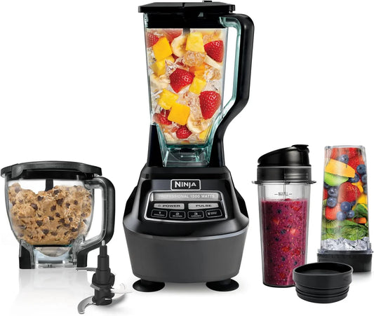 Kitchen System | All-In-One Food Processor & Blender for Smoothies | Includes Pitcher, (2) 16 Oz. To-Go Cups & 8-Cup Bowl | Makes Salsa, Dough, Shakes, & Frozen Drinks | 1500W | Black | BL770