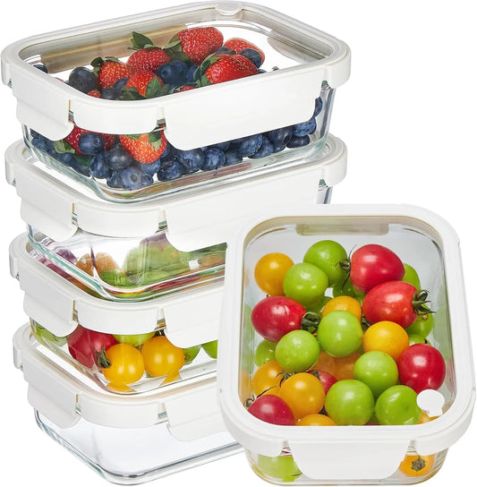 5 Pack 35Oz Glass Food Containers with Glass-Lids & Air Vent, Meal Prep Food Container Sets, Reusable Lunch Box for Leftovers, save for Microwave, Oven, Freezer, and Dishwasher, BPA Free