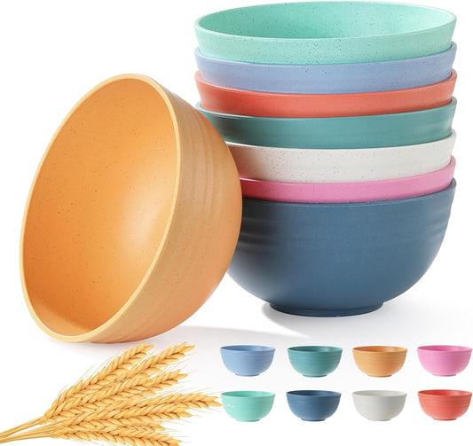 8PCS Cereal Bowl,  Unbreakable Wheat Straw Cereal Bowls, Microwave & Dishwasher Safe Kitchen Bowls for Cereal, Snack, Soup, Salad and Rice, Multicolors, BPA Free, 26Oz (Ser of 8)