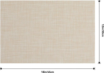 Beige Placemats Set of 4 - Heat Resistant Non-Slip Place Mats for Dining Table, Washable Durable PVC Vinyl Woven Table Mats（Beige, 4）