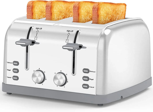Toaster 4 Slice Retro Stainless Steel,Best Prime 4 Slice Toaster Wide Solt with 7 Shade Settings, Perfect for Waffles, Bagels and More  T-527