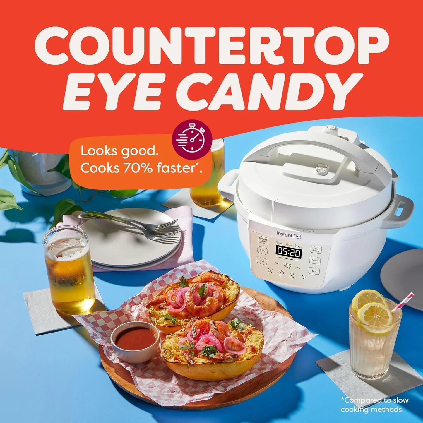 4QT RIO Mini 7-In-1 Multi-Cooker, Pressure Cooker, Slow Cook, Sauté, Steam, Rice Maker, Yogurt, & Warmer, Sea Salt, 4 Quarts