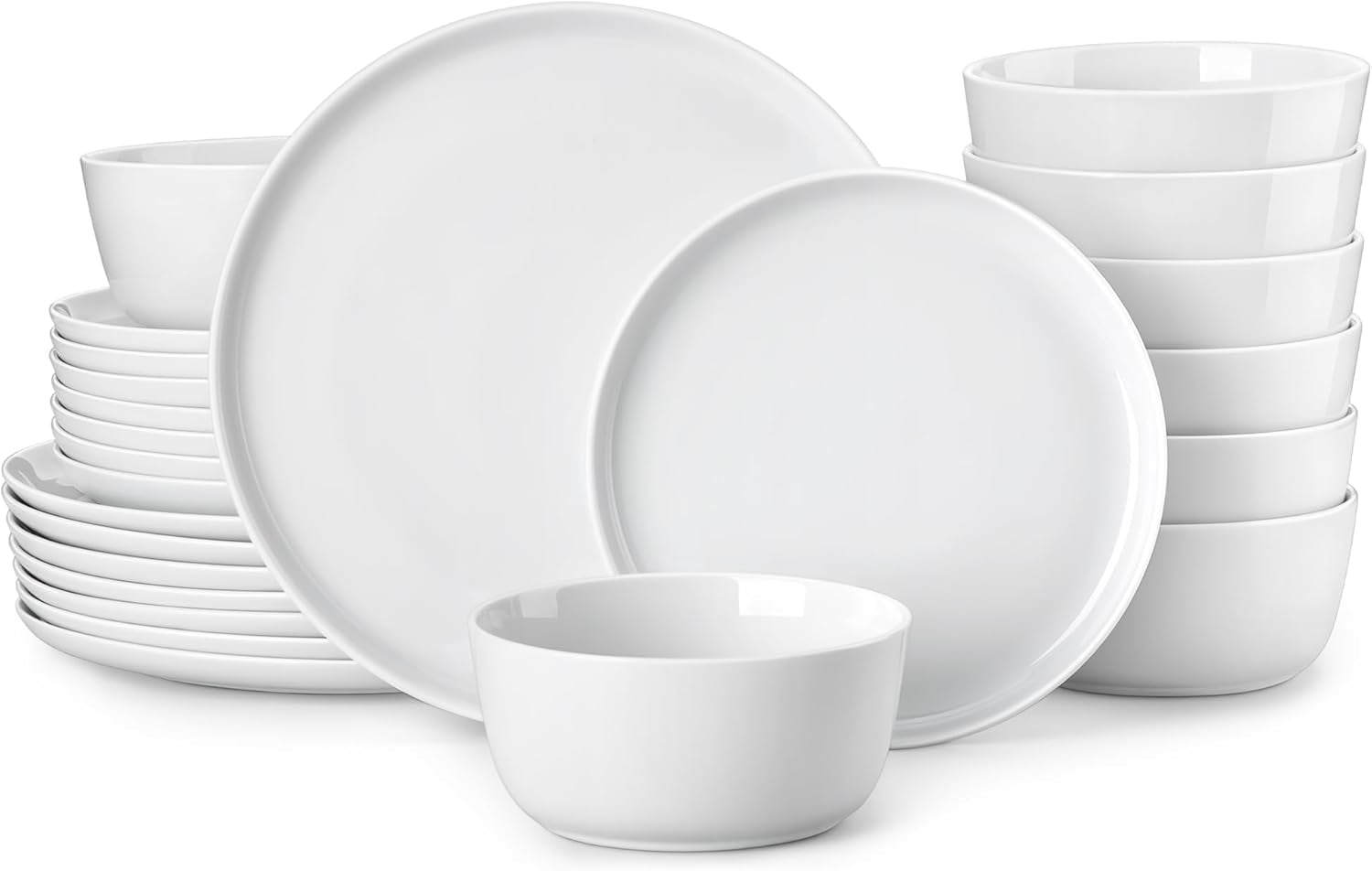24 Pieces Gourmet Porcelain Dinnerware Sets, Premium Plates and Bowls Set, High-Fired Ceramic Dishes Set for 8, Chip & Scratch Resistant, Microwave Dishwasher Safe, White, Series LEXI