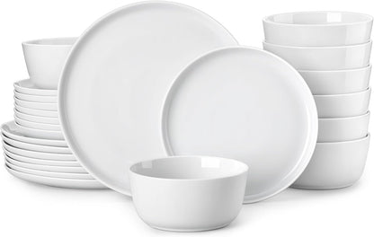 24 Pieces Gourmet Porcelain Dinnerware Sets, Premium Plates and Bowls Set, High-Fired Ceramic Dishes Set for 8, Chip & Scratch Resistant, Microwave Dishwasher Safe, White, Series LEXI