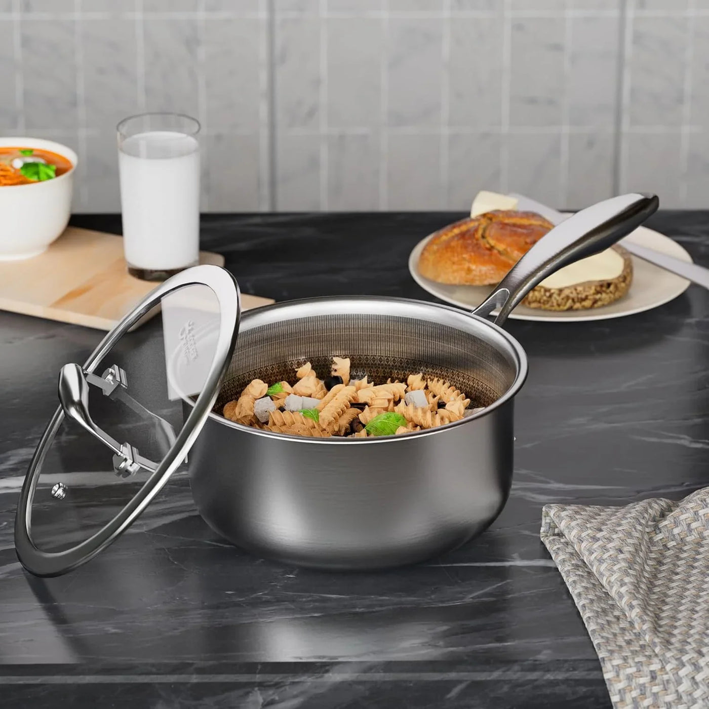 3 Quart Stainless Steel Saucepan, Nonstick Sauce Pan, Ceramic Suce Pot with Tempered Glass Lid, Induction Pot Compatible with All Cooktops, Dishwasher & Oven Safe(Pfas/Pfoa/Ptfe Free)