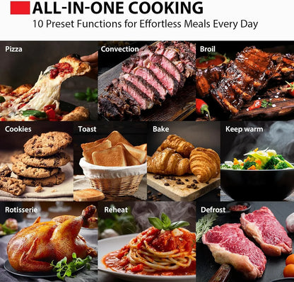 10-In-1 Convection Toaster Oven, 6-Slice Countertop Oven, 1500W with Toast, Bake, Broil, Rotisserie & Pizza Functions, LCD Knob Controls, 6 Accessories, Stainless Steel