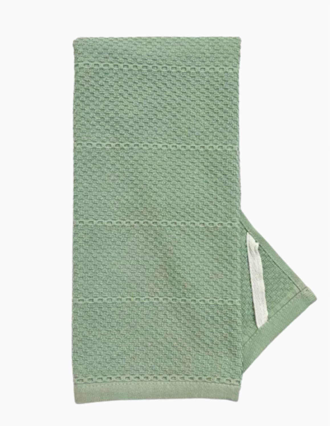 Sage Green Kitchen Dish Towels: 100% Cotton Cloth Soft Cleaning Drying Absorbent Textured Terry Loop, Set of 3 Multipurpose for Everyday Use