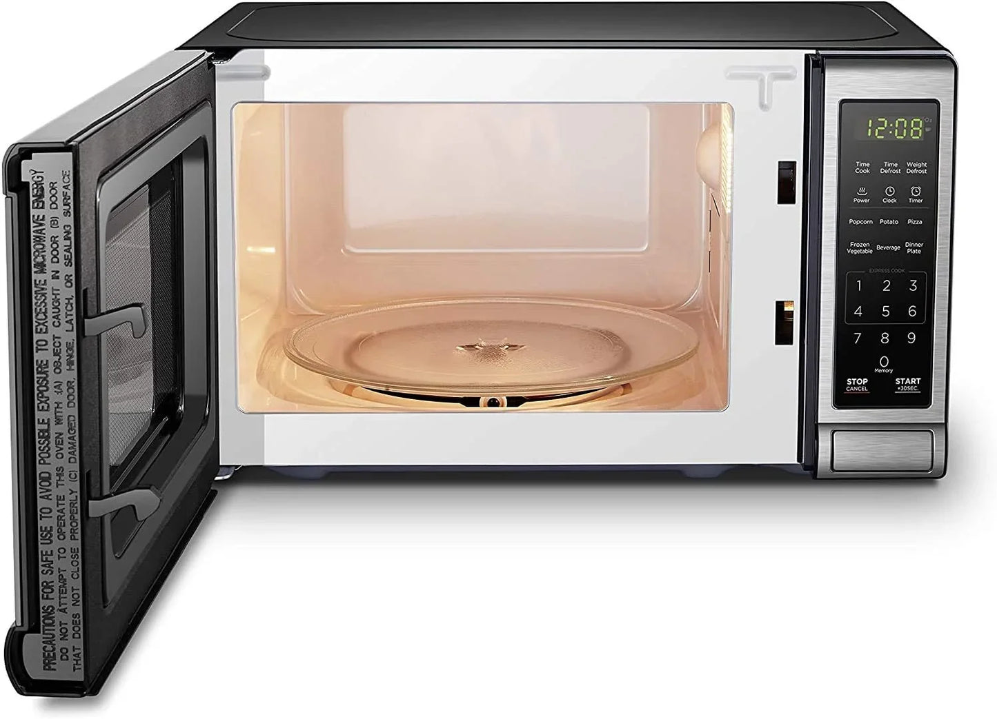 EM720CB7 Digital Microwave Oven with Turntable Push-Button Door, Child Safety Lock, 700W, Stainless Steel, 0.7 Cu.Ft