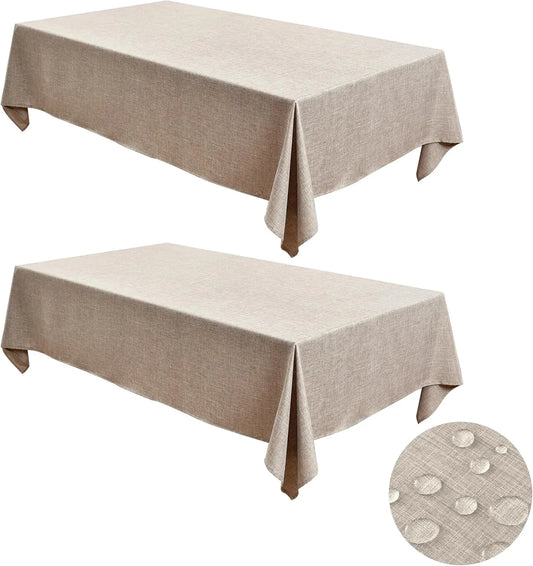 Faux Linen Tablecloths for Rectangle Tables: Water & Stain Resistant Farmhouse Table Cloth, Washable Burlap Textured Table Covers for Kitchen Dining Party(2 Pack, 60X102 Inch, Nature)