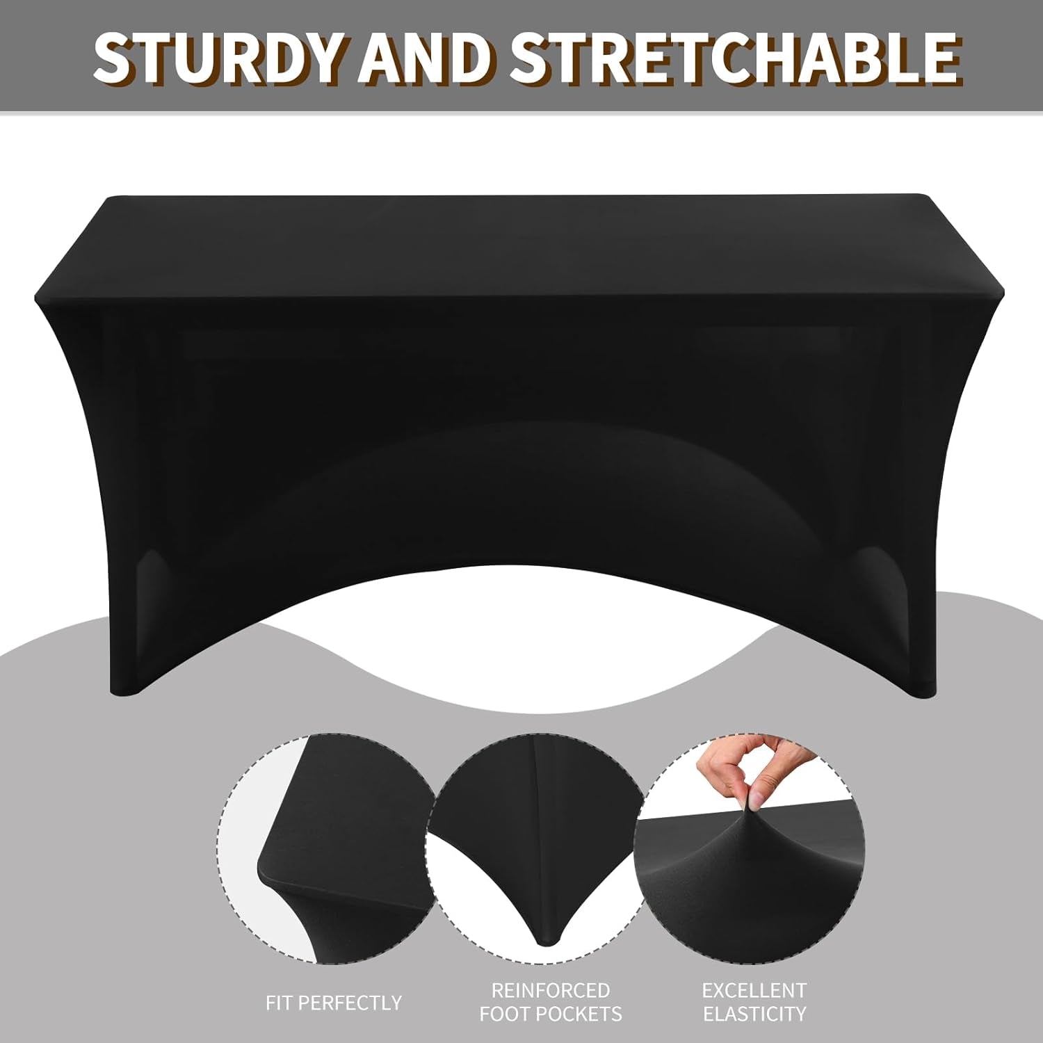 6 Pack Black Table Cloths Rectangle 8FT, Spandex Table Covers, Table Cloths for 8 Foot Rectangle Tables, Fitted Tablecloth (96L X 30W X 30H Inch)