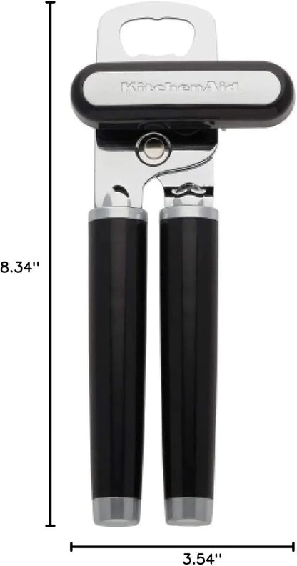 KitchenAid can opener with black handles, 8.34 inches tall, kitchen tool for easy can opening
