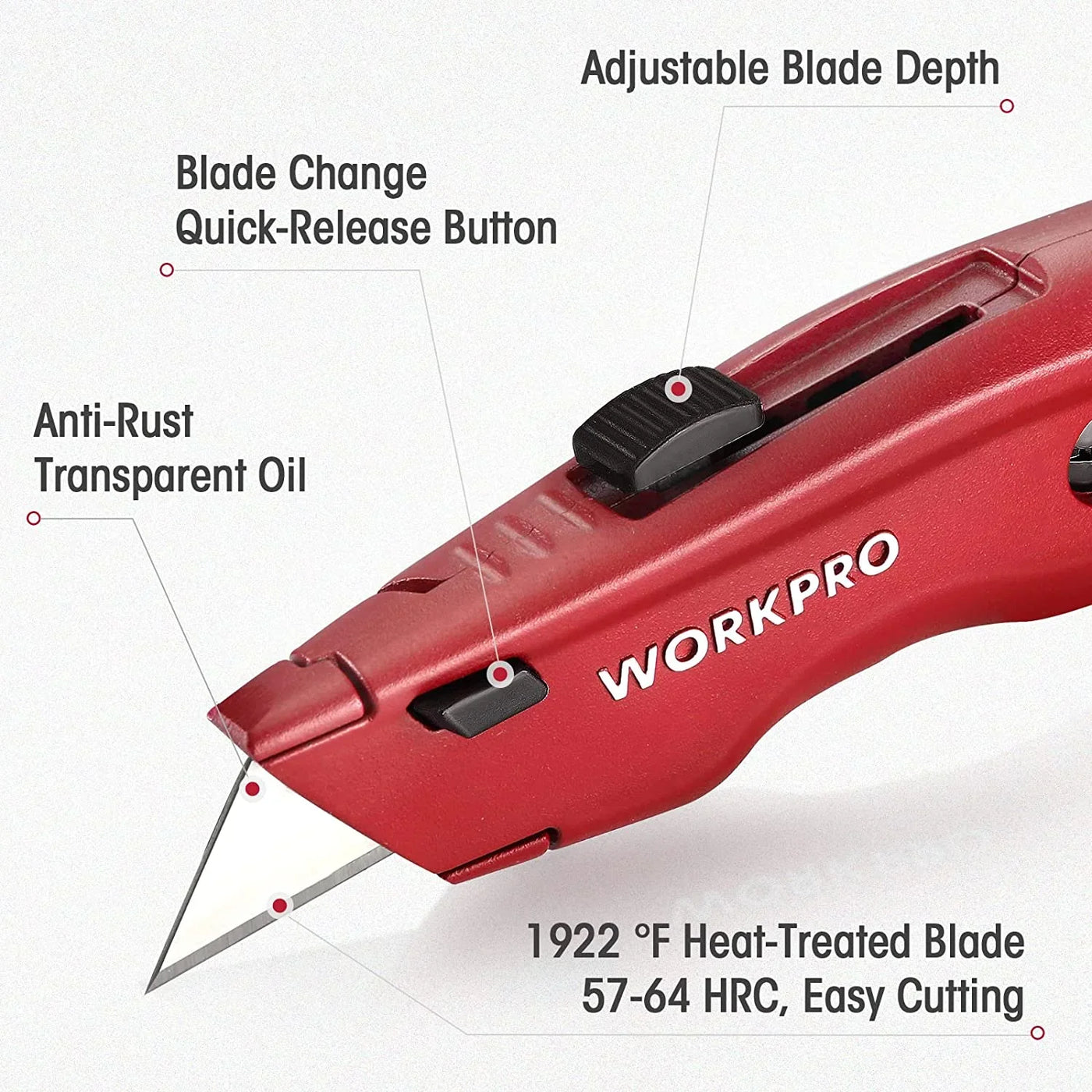 Premium Utility Knife, Retractable All Metal Heavy Duty Box Cutter, Quick Change Blade Razor Knife, with 10 Extra Blades
