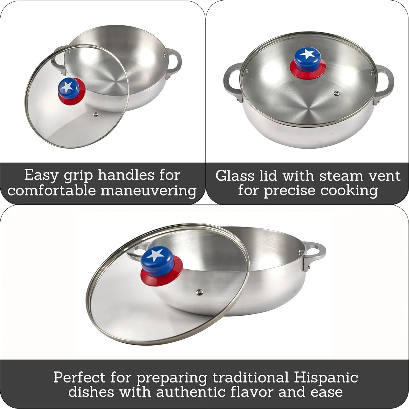3.2Qt Boricua-Themed Aluminum Caldero with Lid, Caribbean Dutch Oven for Rice, Stews & Everyday Cooking