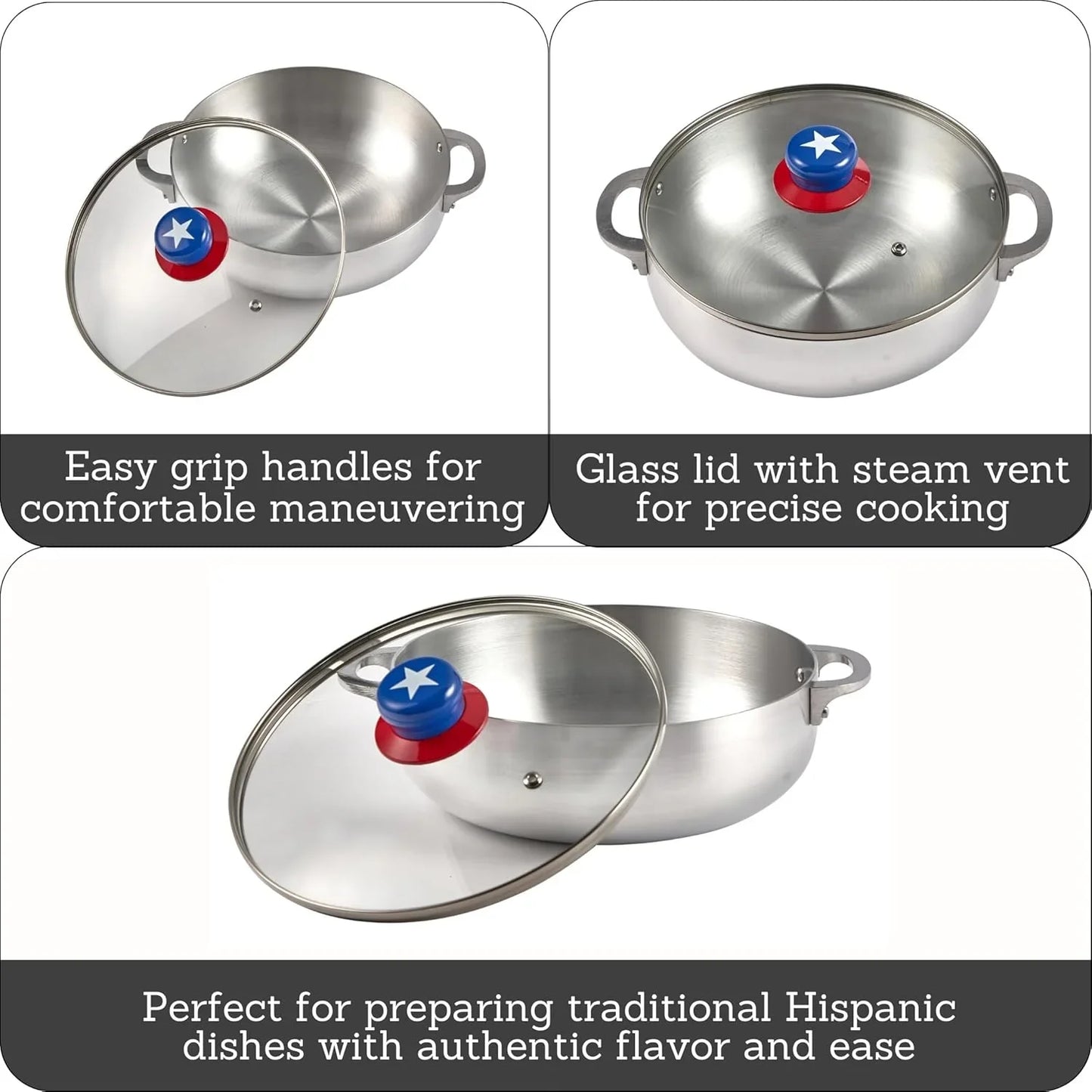 3.2Qt Boricua-Themed Aluminum Caldero with Lid, Caribbean Dutch Oven for Rice, Stews & Everyday Cooking
