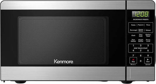 Countertop Microwave, 6 Auto-Preset Menus, Child Lock, Defrost & Express Cooking Features, 900 Watt, .9 Cu Ft, Stainless Steel