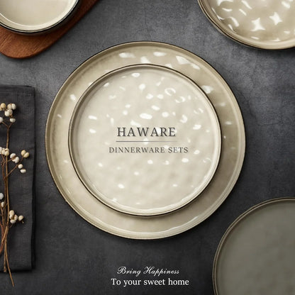 Dinnerware Sets, 12-Piece Plates and Bowls Set, Stoneware Dish Set for 4, Ceramic Dinnerware for Home Restaurant, Chip and Scratch Resistant, Microwave and Dishwasher Safe, Saturn Khaki