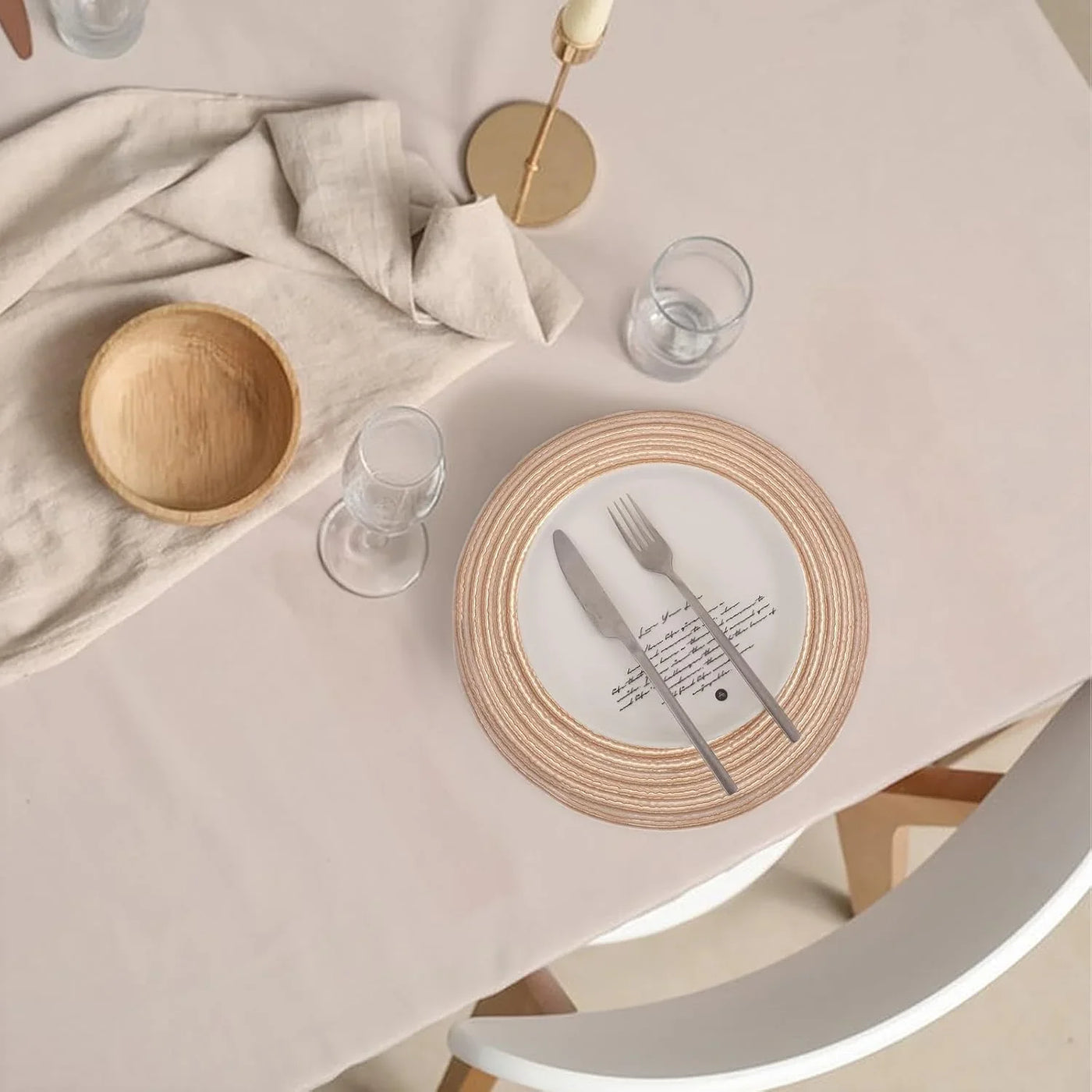 11.8In round Placemats Set of 4 Washable Boho Woven Circle Place Mats Plate Chargers Heat Resistant Non-Slip Braided Table Mat for Dining Tables Decor(Beige)