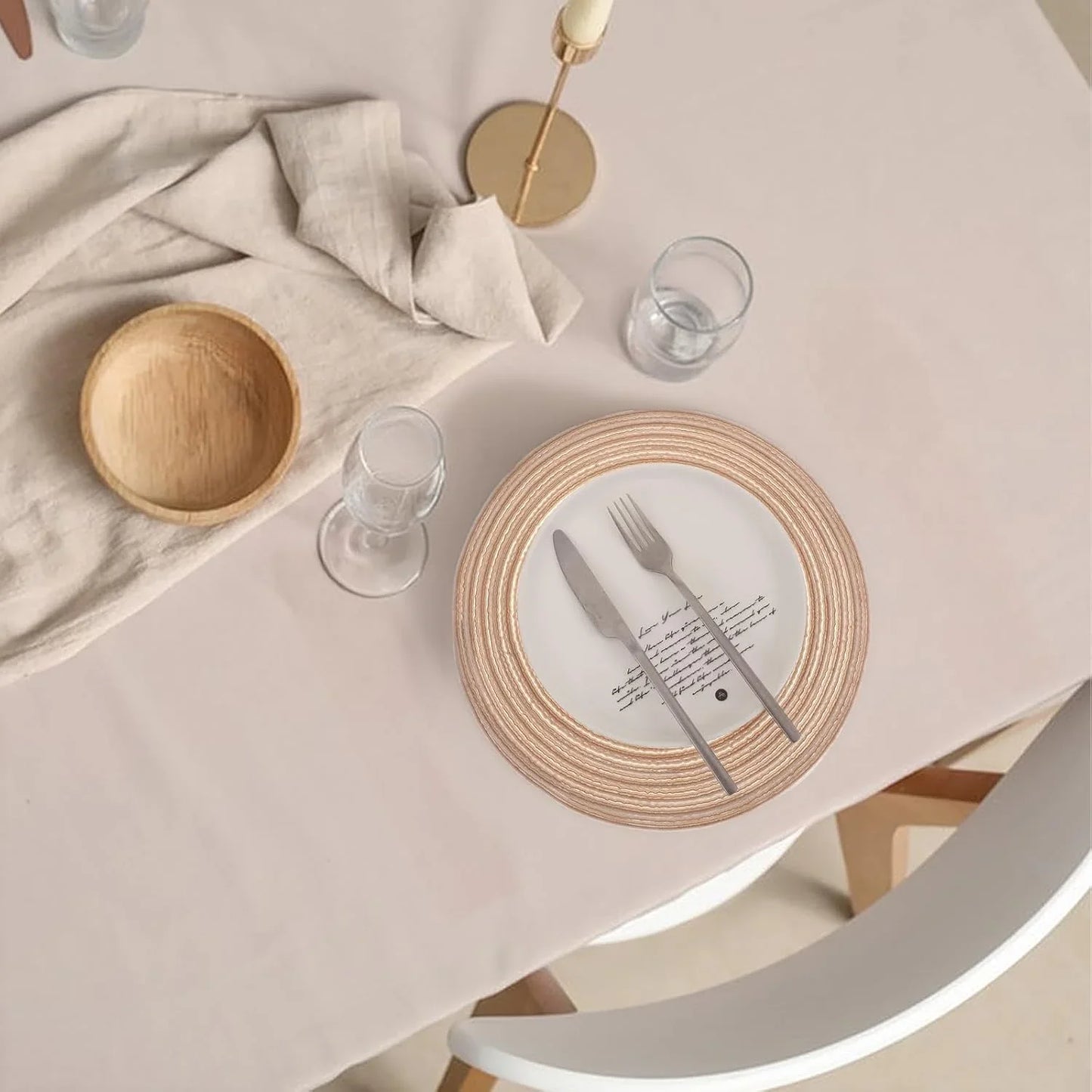 11.8In round Placemats Set of 4 Washable Boho Woven Circle Place Mats Plate Chargers Heat Resistant Non-Slip Braided Table Mat for Dining Tables Decor(Beige)