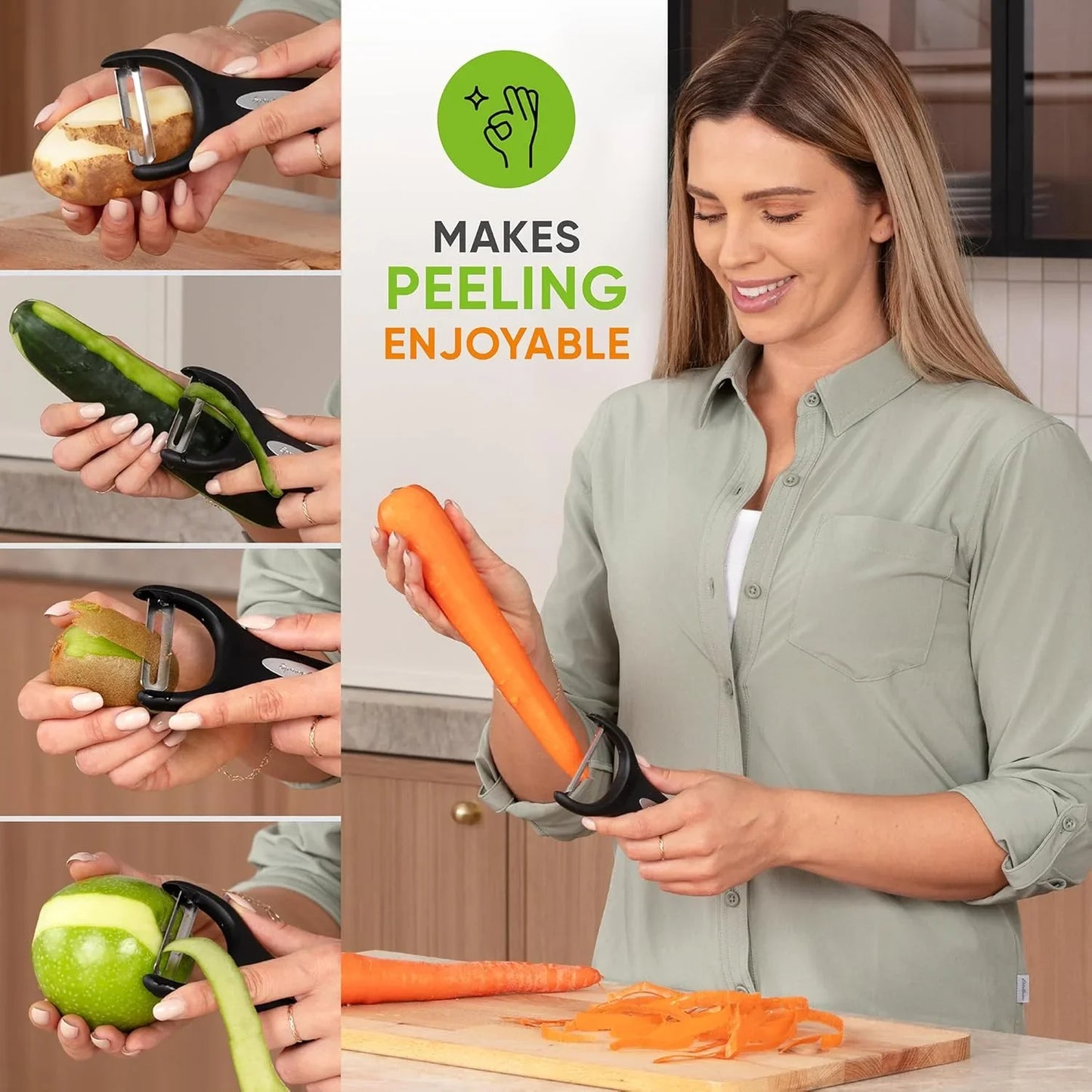 Swivel Vegetable Peeler & Y Potato Peeler for Kitchen with Soft Grip Handles and Ultra Sharp Stainless Steel Blades, Perfect for Veggie, Fruit, Carrot, Apple - Dishwasher Safe - Black