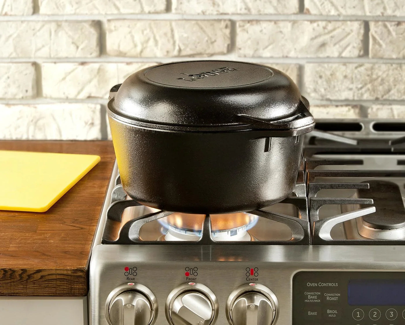 Cast Iron Double Dutch Oven - Pre-Seasoned 2-In-1 Cast Iron Cookware - Pot & Skillet Combo - Even Heat Retention - Oven-Safe, Versatile Pot - 5 Quart