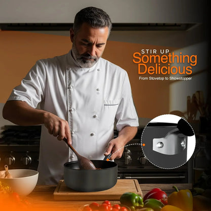 Nonstick Saucepan Set, Cooking Pots with Lids, 1 Quart and 2 Quarts Multipurpose Kitchen Small Pots for Cooking Nonstick with Lids, 1 Qt & 2 Qt Set, Grey & Black