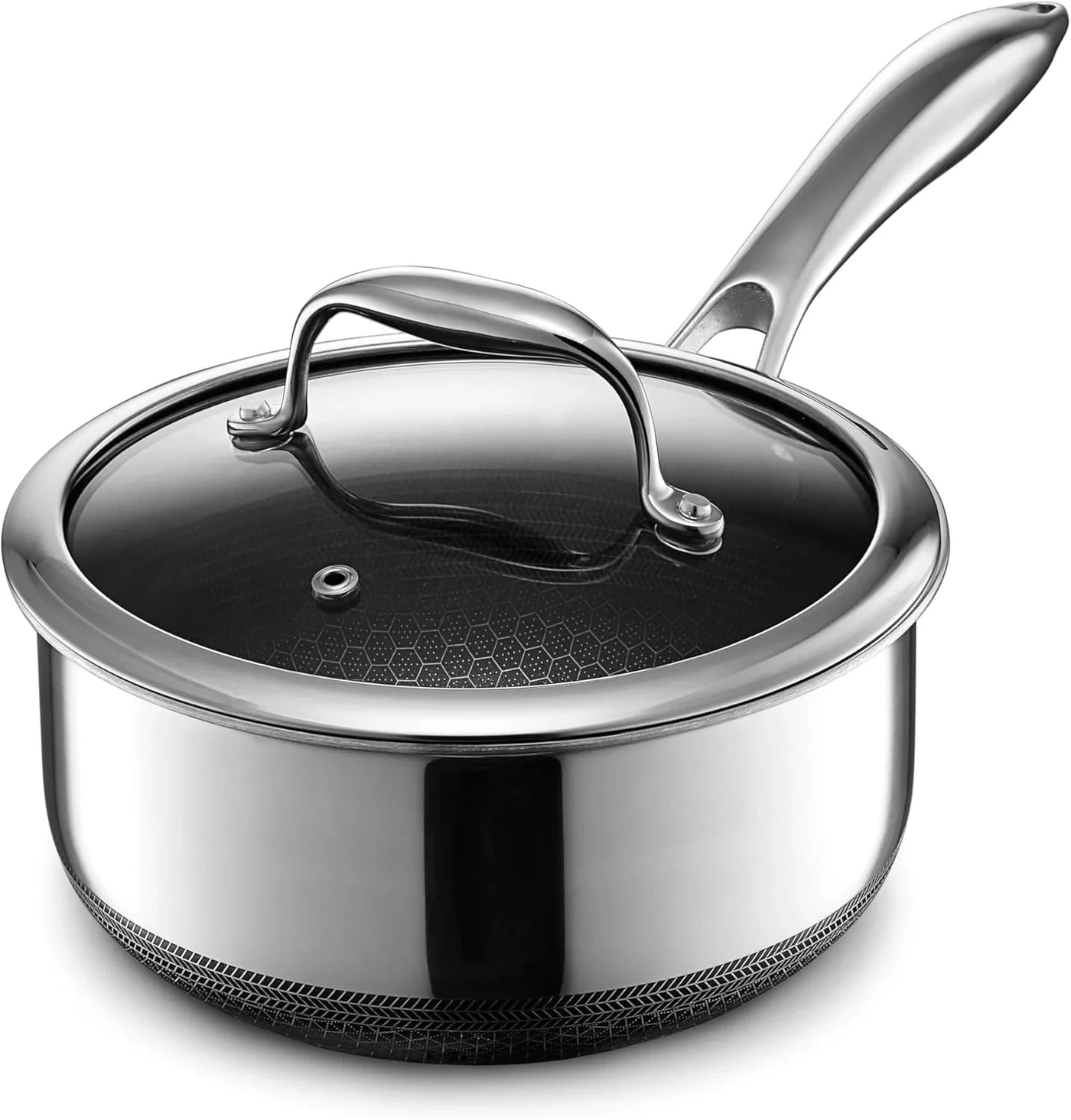 Hybrid Nonstick 2-Quart Saucepan with Tempered Glass Lid, Stay-Cool Handle, Dishwasher-Friendly, Oven-Safe up to 900°F, Induction Ready, Compatible with All Cooktops