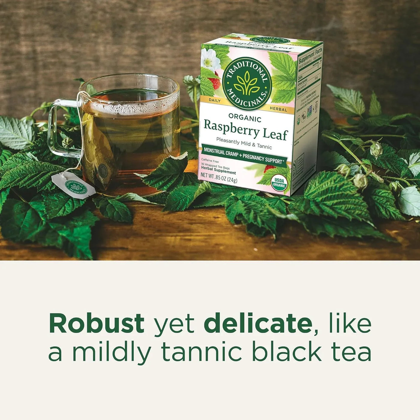Organic Raspberry Leaf Herbal Tea, Eases Menstrual Cramps & Supports Healthy Pregnancy, (Pack of 1) - 16 Tea Bags