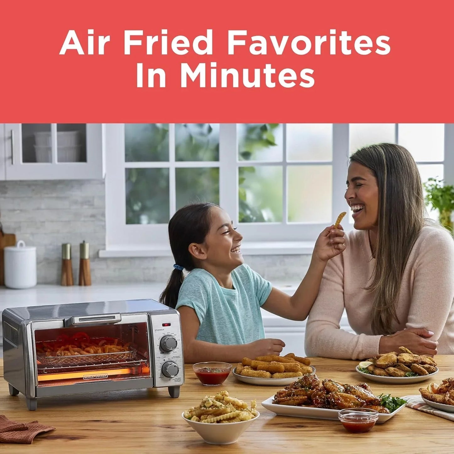 Crisp 'N Bake Air Fry Countertop Convection Toaster Oven, Medium Capacity, 4-Slice, 5-In-1, Fits 9” Pizza, 30-Min Timer, Bake, Broil, Air Fry, Toast, Keep Warm, Stainless Steel