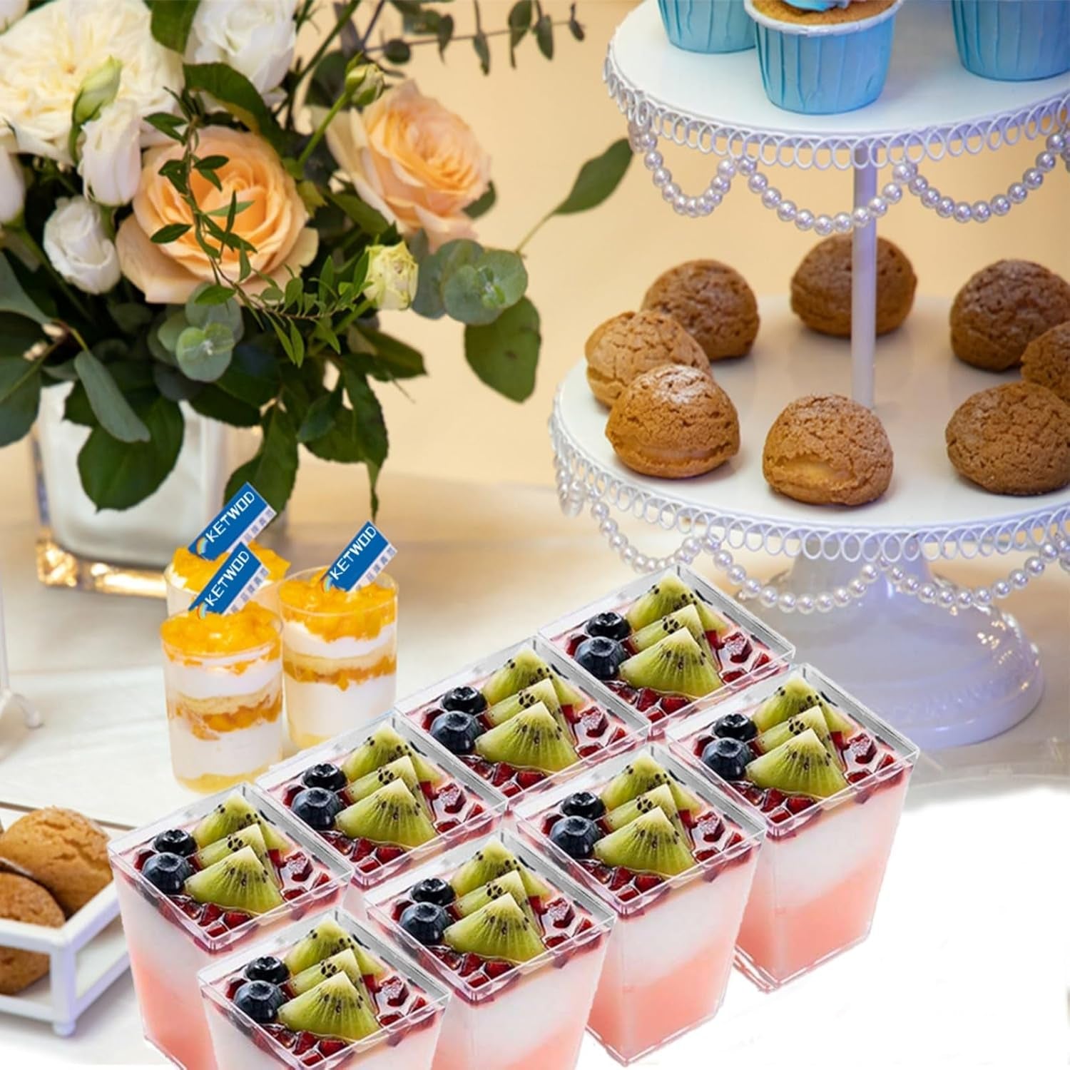 5-Ounce Transparent Square Dessert Cups (50 Dessert Cups+50 Spoons)