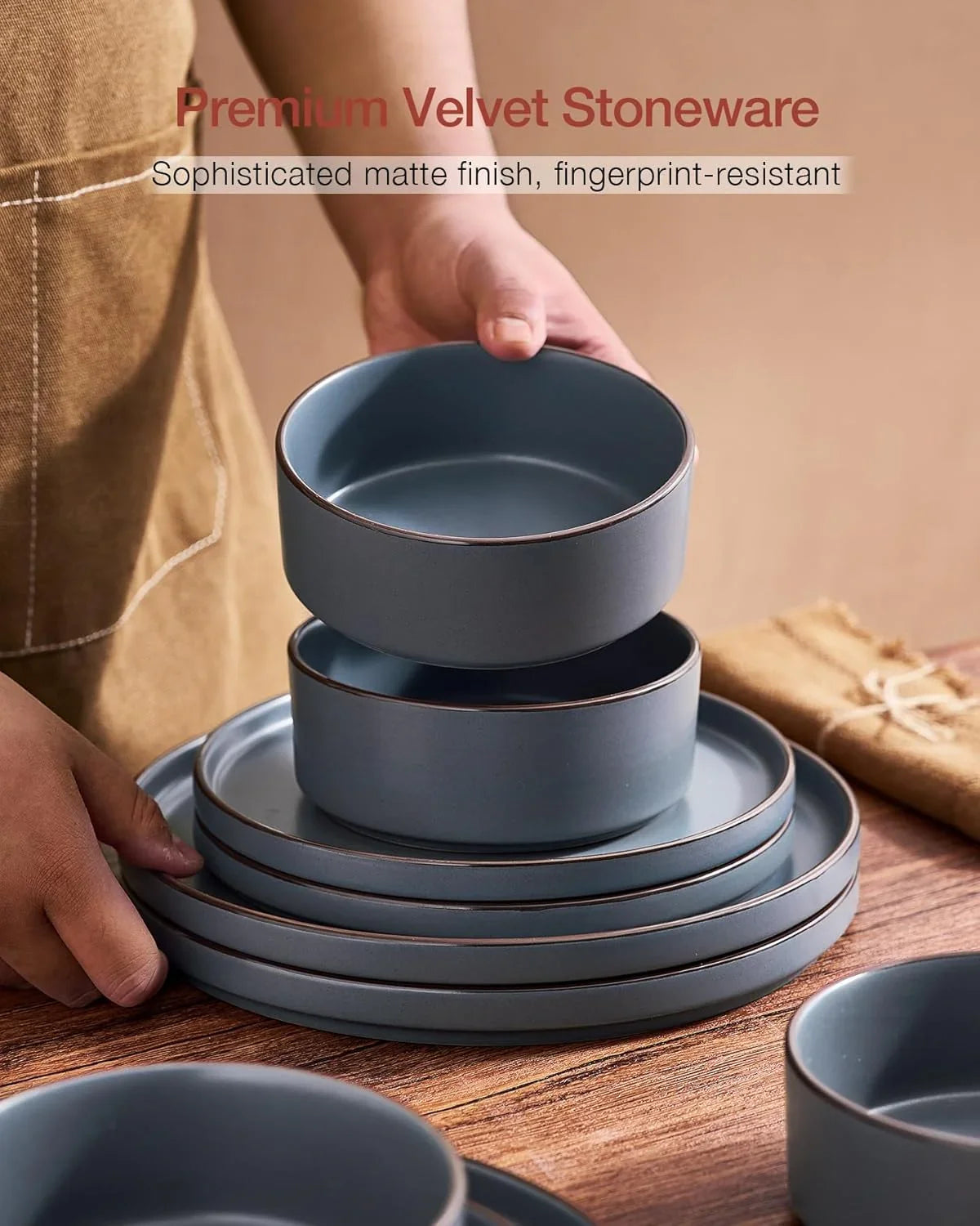 Nebula Ridge Stoneware Dinnerware Sets, Plates and Bowls Sets for 4, 12 Pieces Dishes Set, Microwave and Dishwasher Safe Kitchen Plates, Charcoal