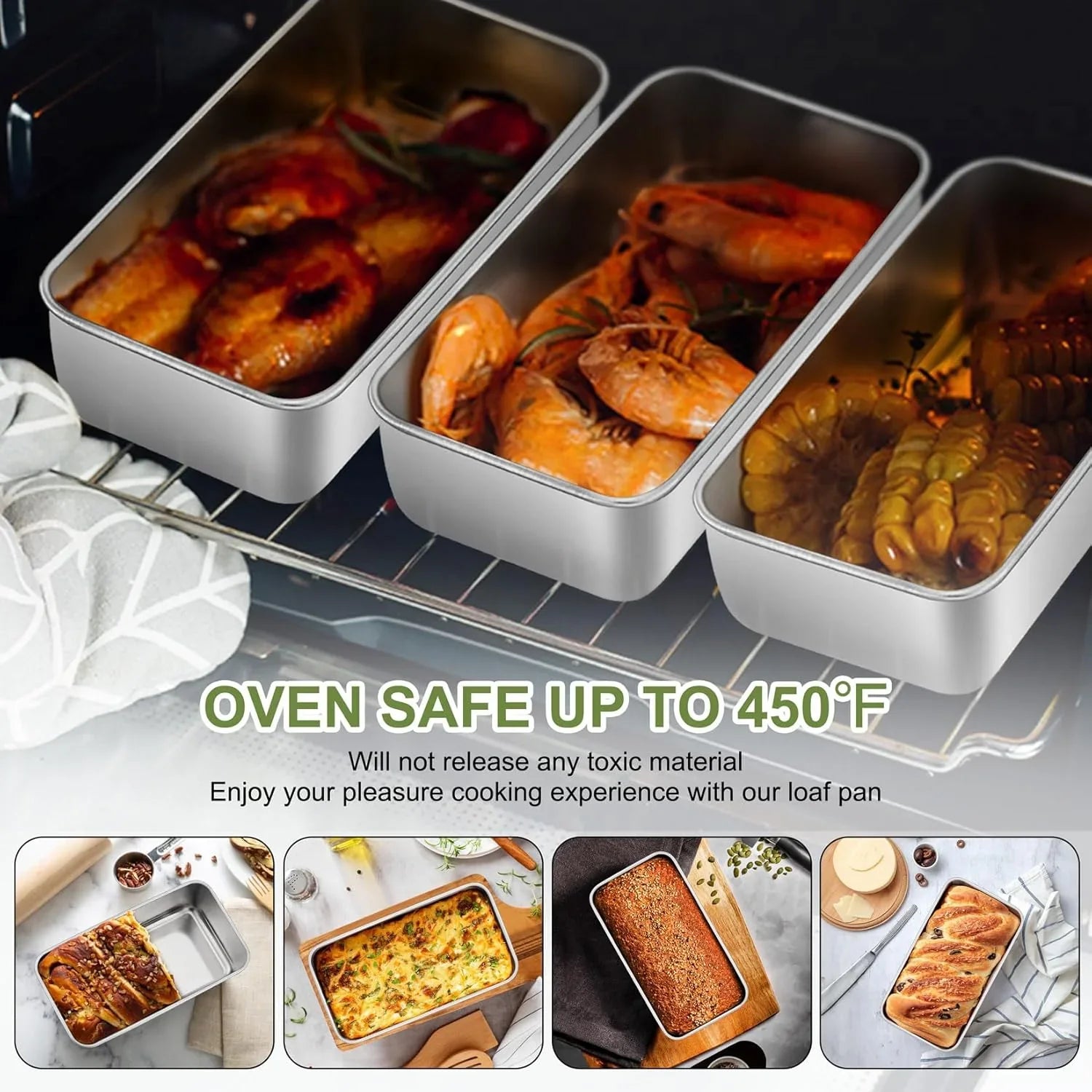 Loaf Pan Set, 9 X 5 Inch Bread Pans, Stainless Steel Loaf Toast Baking Pans for Bread Meatloaf Lasagna Cake, Healthy & Non Toxic, Oven Safe& Easy Clean, (Silver, 8Pcs)