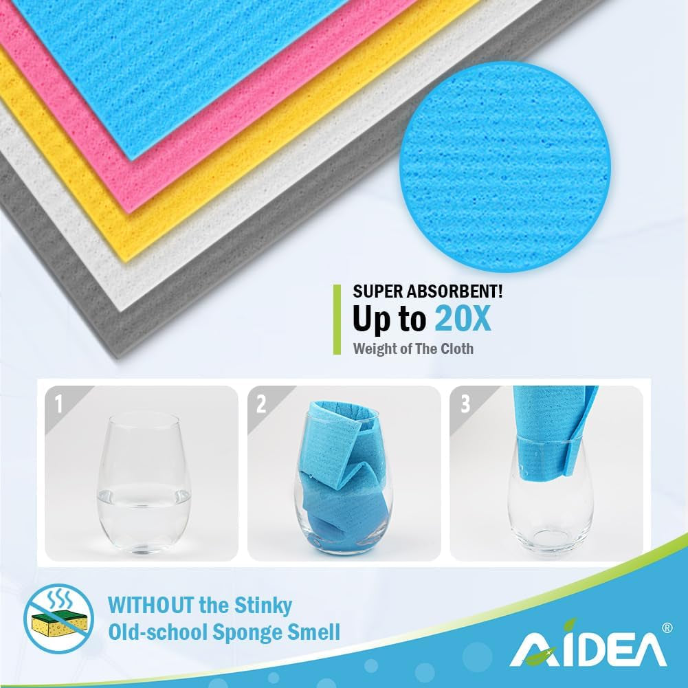 Swedish Dishcloths for Kitchen-10Pk, Absorbent Sponge Dish Cloth, Dishcloths for Washing Dishes, Reusable Paper Towels Dish Cloths, Swedish Towels for Home, Kitchen, Glass, 7" X 6"