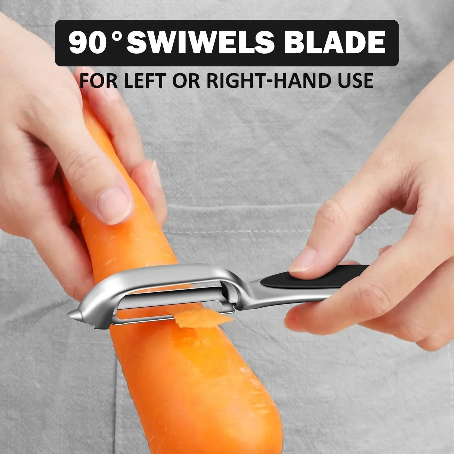 90° swivel blade peeler for left or right hand, peeling carrot smoothly