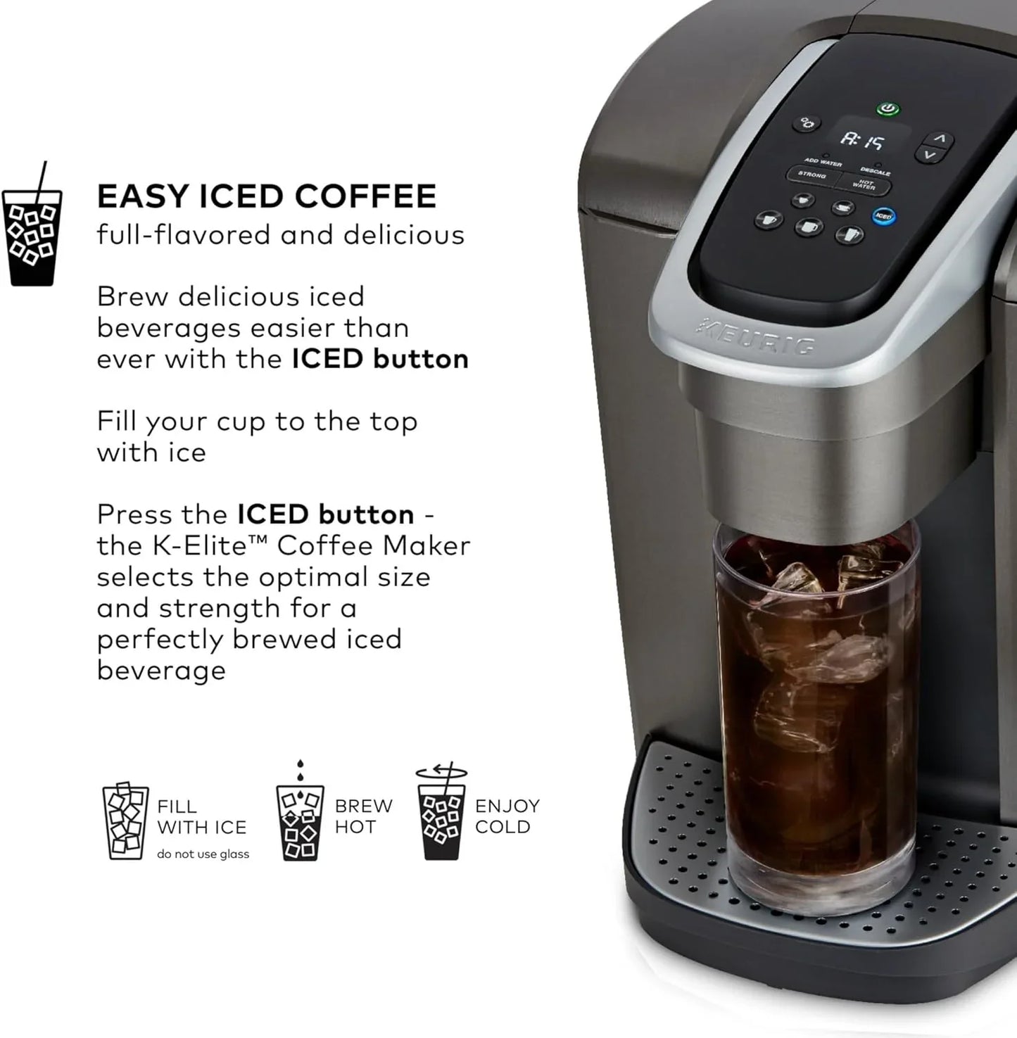 K-Elite Single Serve K-Cup Pod Coffee Maker, with Strength and Temperature Control, Iced Coffee Capability, 8 to 12Oz Brew Size, Programmable, Brushed Slate