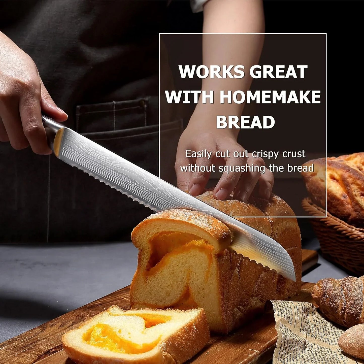 Bread Knife, 10 Inch Serrated Knife, German Stainless Steel Bread Knife for Homemade Bread, Razor Sharp Edge for Efficient Slicing Sourdough Bread, Bagels, Cake