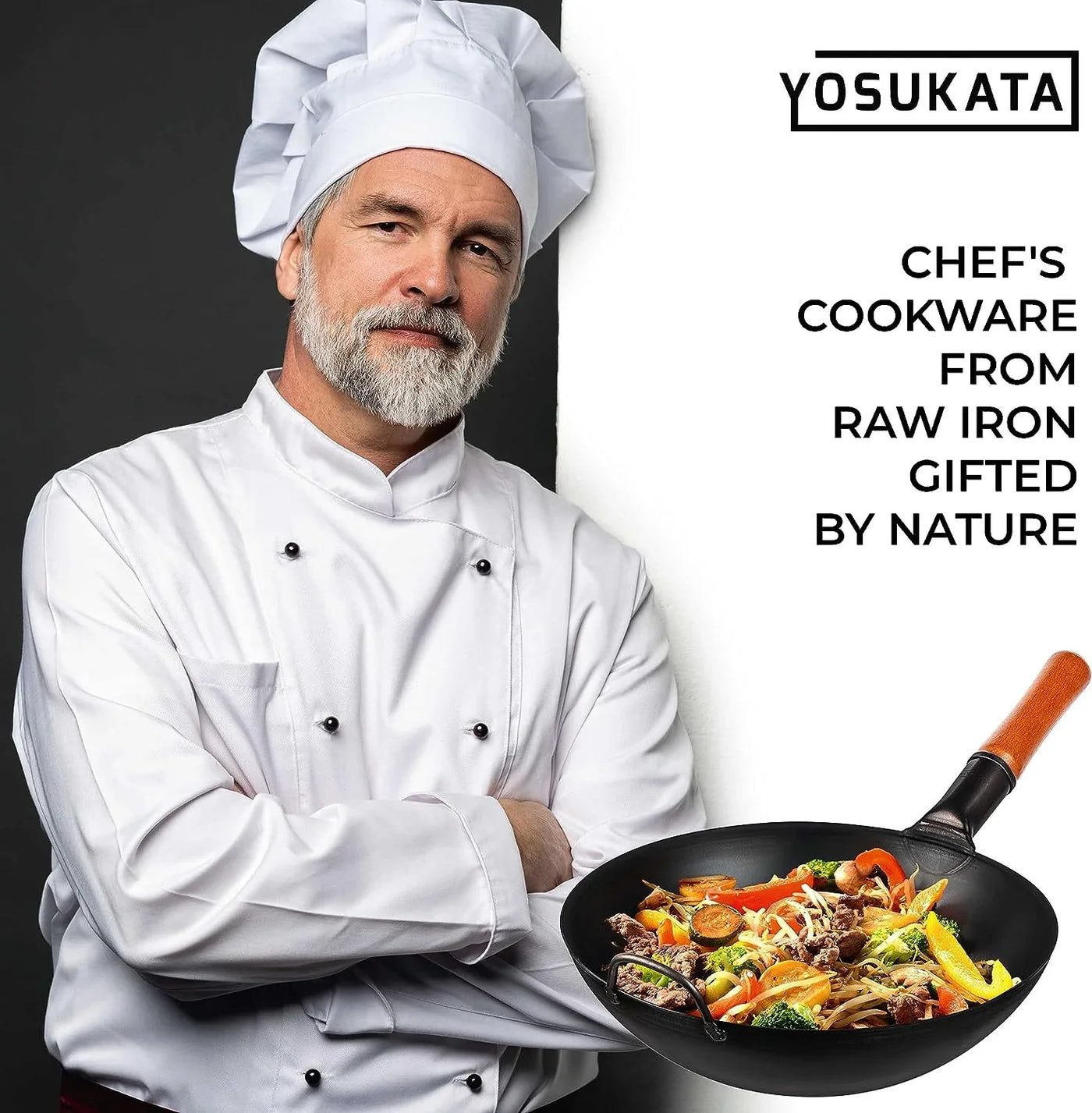 13.5" Carbon Steel Wok Pan – Pre-Seasoned Flat Bottom Pow Wok for Stir Fry, BBQ, Grill & Camping – Traditional Japanese Chinese Cookware – Compatible with Induction, Electric, Gas, Open Fire