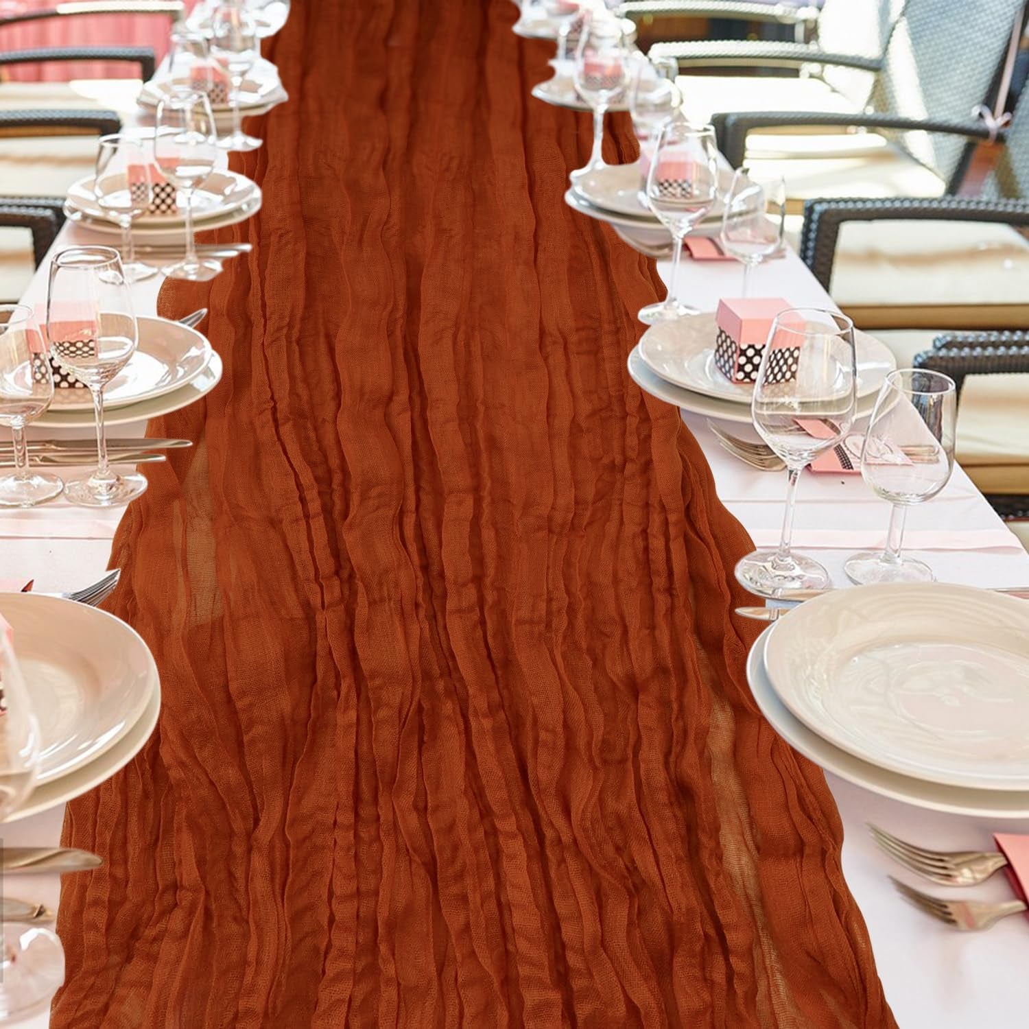 12 Pack Cheesecloth Table Runner, Runner Gauze Boho Wedding Decor Romantic Table Runner for Wedding Birthday Party(35" X 118") (Terracotta)