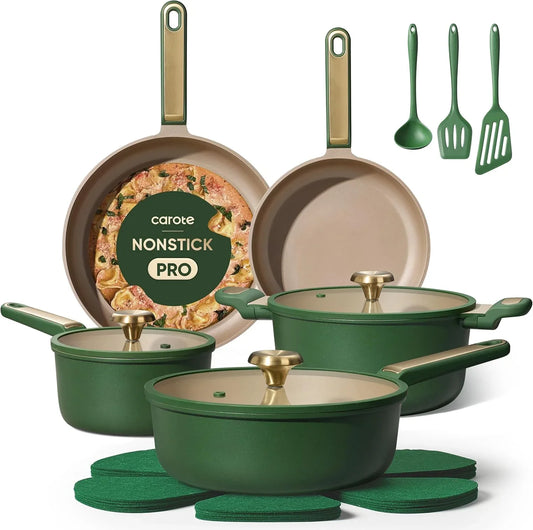 Pots and Pans Set Non Stick, Cookware Set, 16Pcs Nonstick Kitchen Set Induction Cookware Non-Toxic & Pfoa&Pfos-Free, Dishwasher, Green