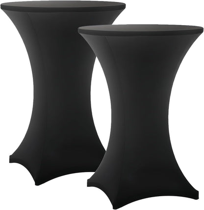 Cocktail Table Covers - 2 Pack 32X43 Inch Table Cloth - Black Fitted Stretch Spandex round High Top Tablecloth for Party, Bar, Birthday, Pub, Banquet