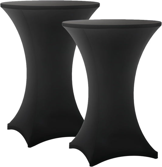 Cocktail Table Covers - 2 Pack 32X43 Inch Table Cloth - Black Fitted Stretch Spandex round High Top Tablecloth for Party, Bar, Birthday, Pub, Banquet