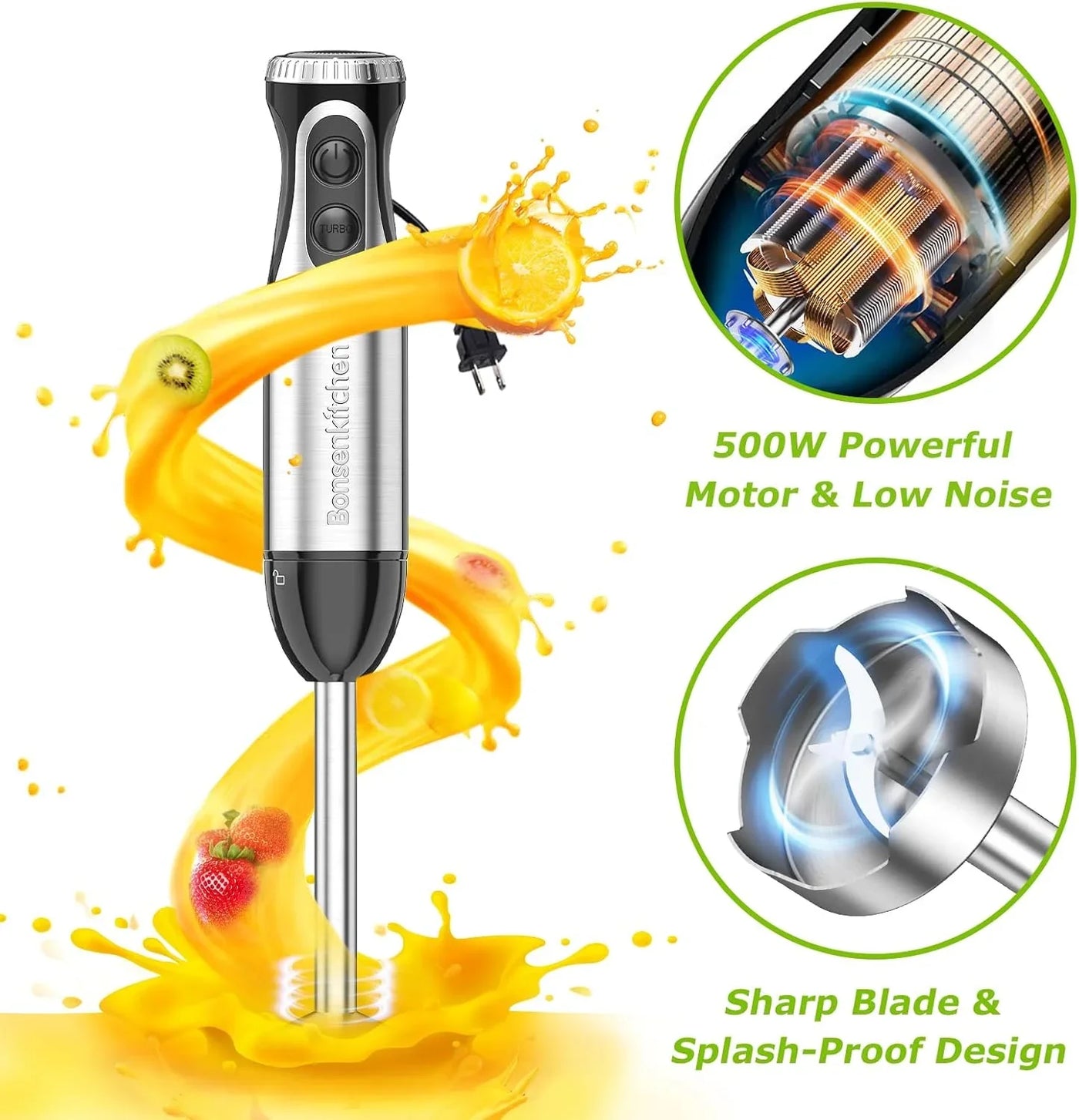 Immersion Blender Handheld with Food Processor, 20 Speeds Hand Blender with Turbo Mode, Stainless Steel Blade, Egg Whisk, Beaker & Chopper Bowl, Hand Mixer for Smoothie, Soup, Baby Food