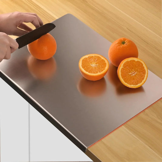 Large Stainless Steel Cutting Boards for Kitchen, Cutting Board with Counter Lip, Cutting Board with Silicone Mat for Meat, Fruits, Vegetables, Bread (15.7 X 11.8 Inch)