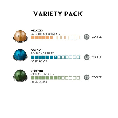 Capsules Vertuo, Variety Pack, Medium and Dark Roast Coffee, 30 Count Coffee Pods, Brews 7.8 Oz.