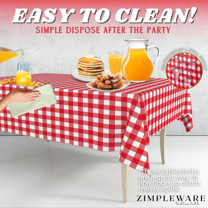 Premium Red Gingham Checkered Plastic Table Cloth Disposable (12 Pk) Plastic Tablecloths for Rectangle Tables (54In X 108In) Party Table Cloths Disposable for 6Ft to 8Ft Rectangle Tables