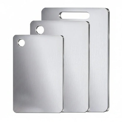 Stainless steel cutting boards set, sleek brushed finish, ideal for kitchen prep and organized cooking