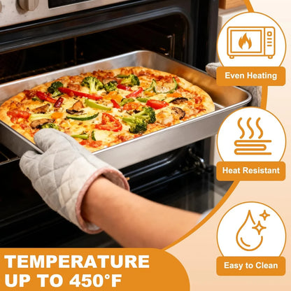Stainless Steel Baking Pan with Lid, 12⅓ X 9¾ X 2 Inch Deep Rectangle Cake Pans with Cover for Cakes, Brownies, Cookies, Deep Side & Heavy Duty,Dishwasher & Fridge & Oven Safe(2 Pans + 2 Lids)