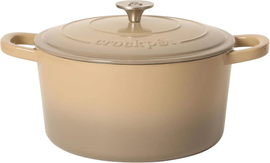 Crock Pot Artisan 5-Quart round Cast Iron Dutch Oven Pot with Lid - Gradient Taupe