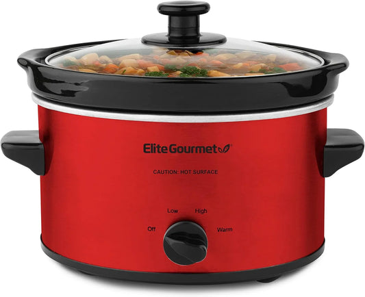 MST-275XR# Electric Oval Slow Cooker, Adjustable Temp, Entrees, Sauces, Stews & Dips, Dishwasher Safe Glass Lid & Crock (2 Quart, Metallic Red)