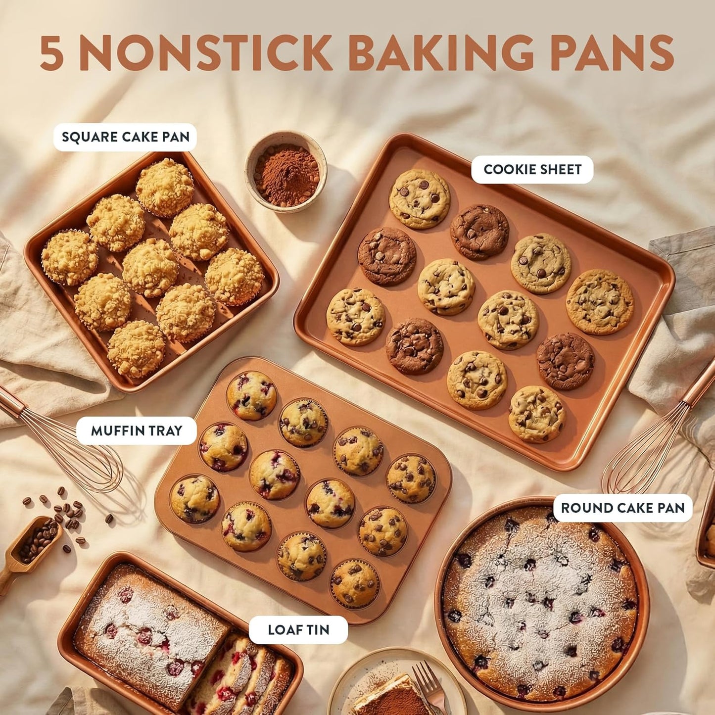 Hammered 20 Pc Ceramic Cookware Set Nonstick, True Ceramic Pots and Pans Set Non Stick with Deep Square Pan Set & Bakeware Set, Non Toxic PFOA PFOS Free, Oven & Dishwasher Safe